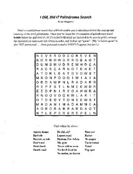 Palindrome Worksheet Pdf / Spoonerisms Palindromes And Oxymoron