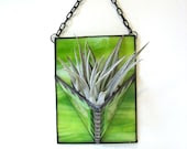 Air plant stained glass holder lime green modern contemporary wall planter home decor - DesignsStainedGlass