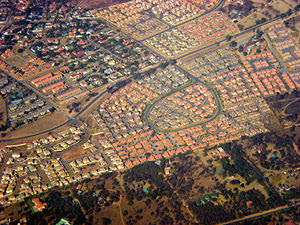 View over Gaborone, Botswana from the air. Qui...