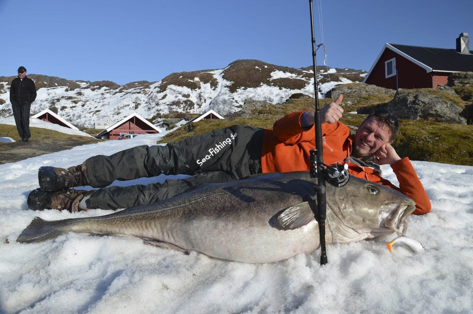 Alemão posa com peixe cod, capturado na Noruega com 47 kg e 1,60 metro. (Foto: Soroya Havfiskesenter/NTB Scanpix/Reuters)