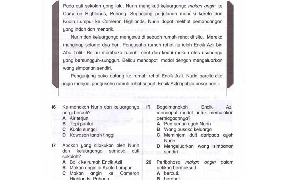 Soalan Objektif Bahasa Melayu Tahun 3 Jiran