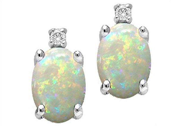 Tommaso Design Oval 8x6mm Genuine Opal Earrings White Gold