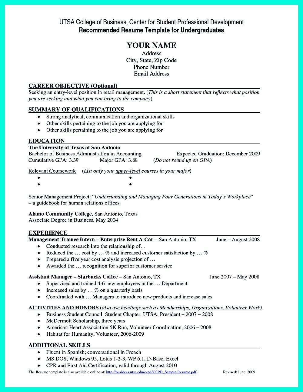 resume for college grads with no experience