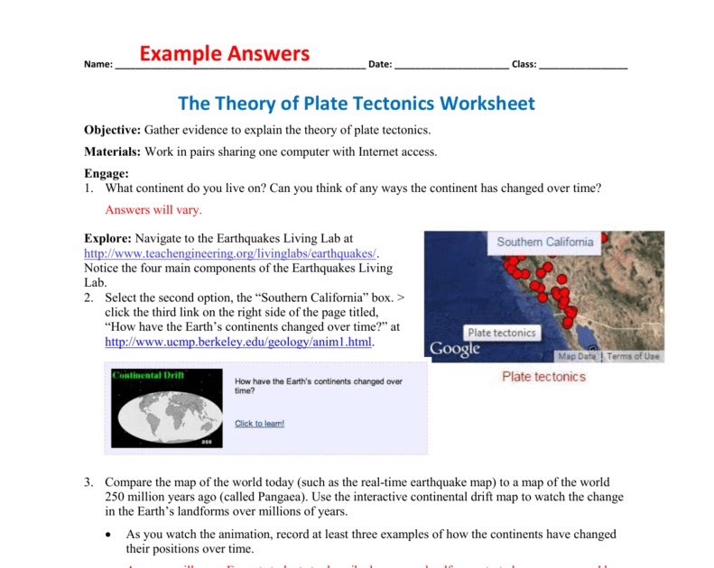 Tectonic Plate Practice Worksheet Answer Key / 30 Plate Tectonics