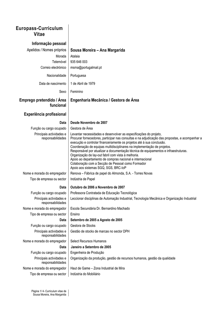 Cv Europass Carta De Apresentação