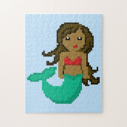 8Bit Pixel Geek Ocean Mermaid - Dark Skin Jigsaw Puzzle