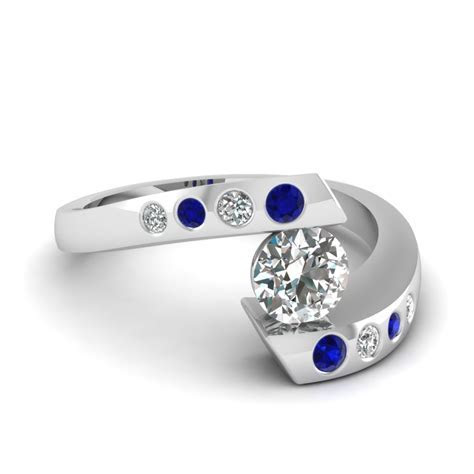 Tension Set Diamond Engagement Ring With Sapphire In 14K Tension Set Diamond Engagement Ring With Sapphire In 14K