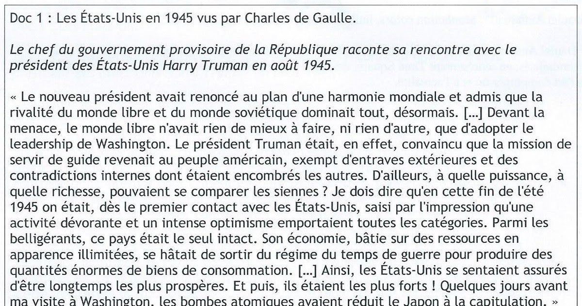 Analyse De Document Histoire 1ère S Exemple  Nouvelles Histoire