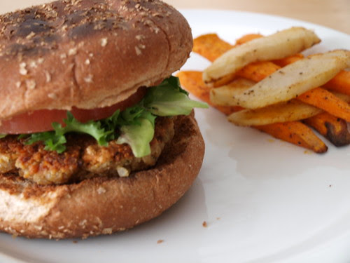 Curried Chickpea Patties w/ Spiced Oven-Roasted Potato Sticks