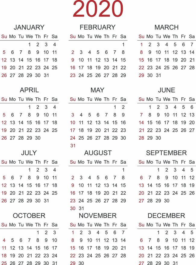 Calendar 2020 Png Free Download