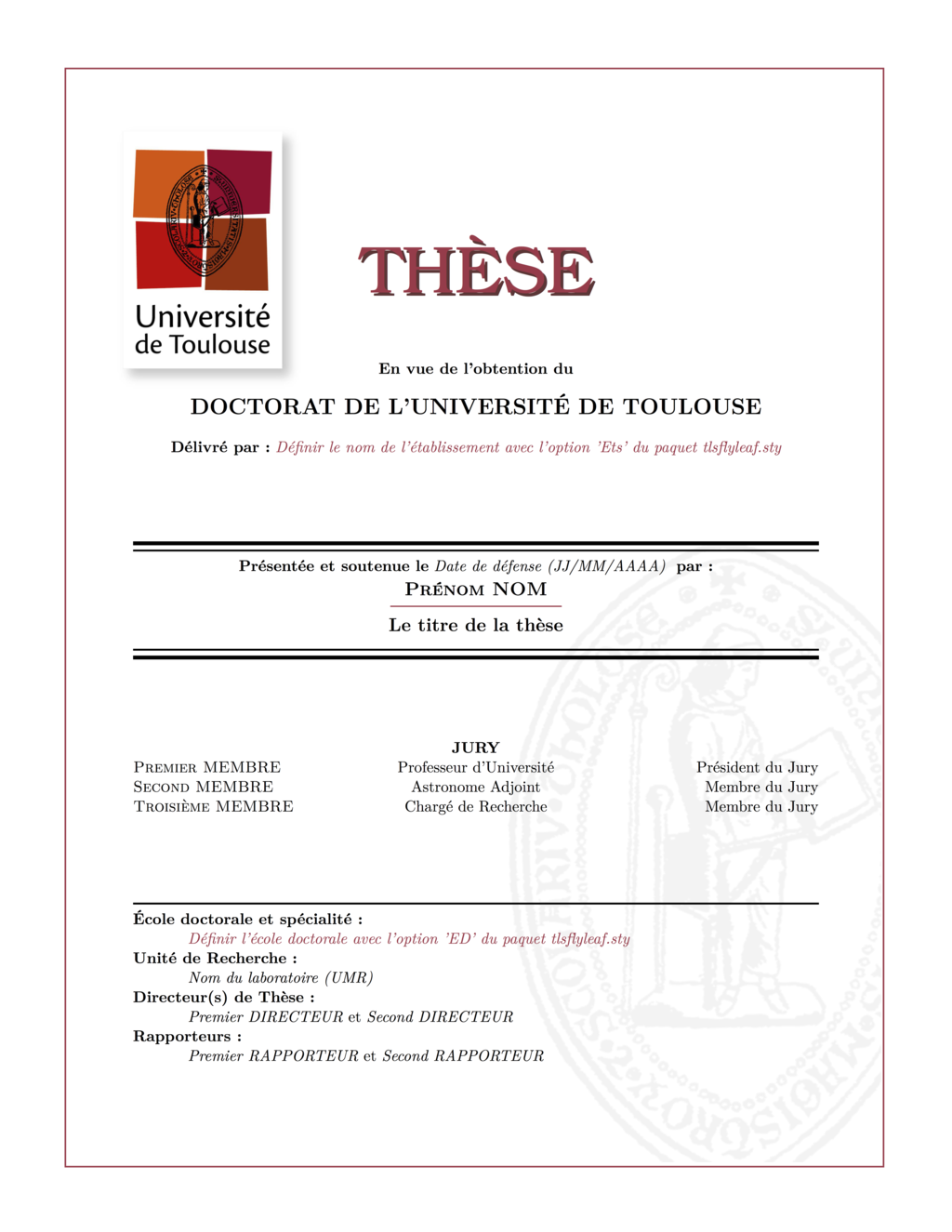 Page De Couverture These  Titre De La Thèse