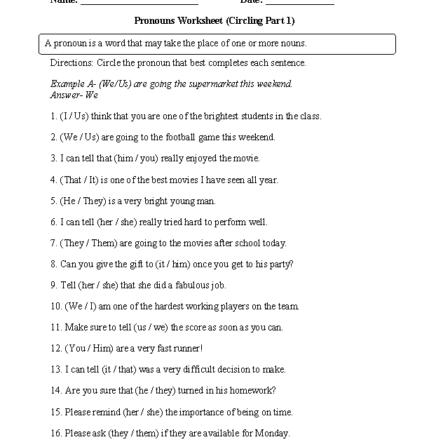 Circle The Pronouns Worksheet For Grade 2 - Favorite Worksheet