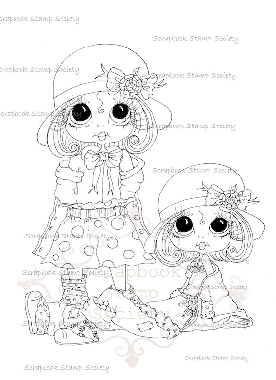 INSTANT DOWNLOAD Digital Digi Stamps Big Eyed Derby Duo Besties Big Head Dolls Digi By Sherri Baldy