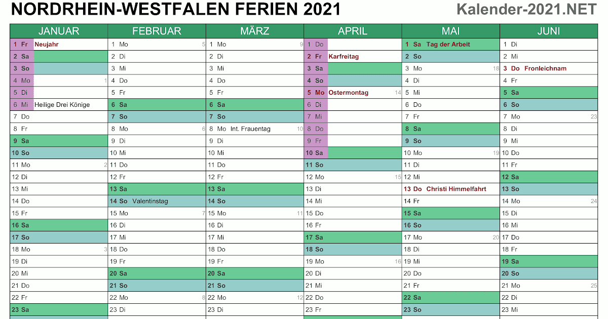 Kalender 2021 Nrw : Kostenlos Jahreskalender 2021 NRW Zum Ausdrucken