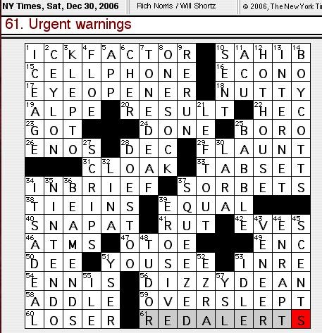 2006 saturday crossword puzzle december none theme