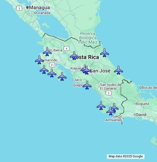 Costa Rica Airports Map - Us States On Map