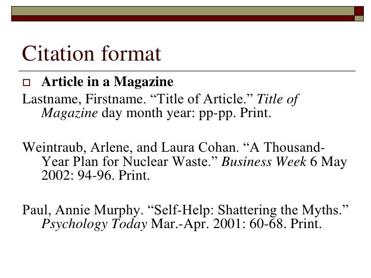 Bibliography Format Article
