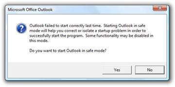 Outlook failed to start
