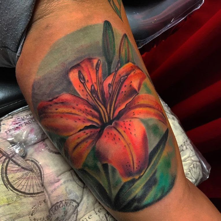 Stargazer Lily And Rose Tattoo