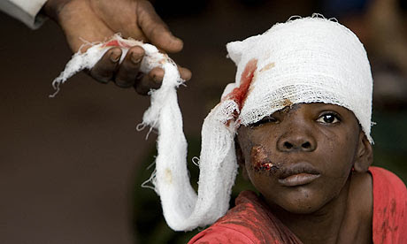 Haiti quake aid: boy receiving treatment at a UN clinic