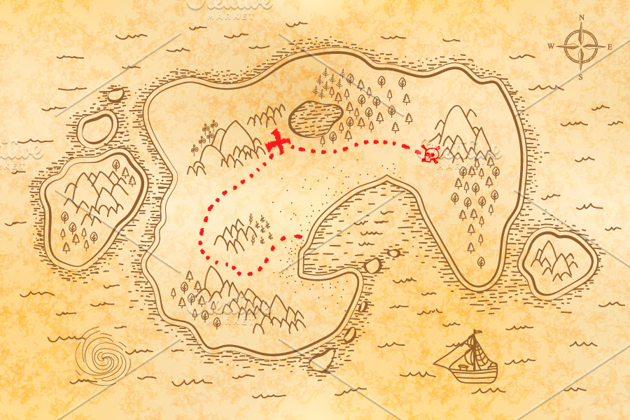 Ancient Pirate Map On Old Paper Illustrations Creative Ancient Pirate Map On Old Paper Illustrations Creative