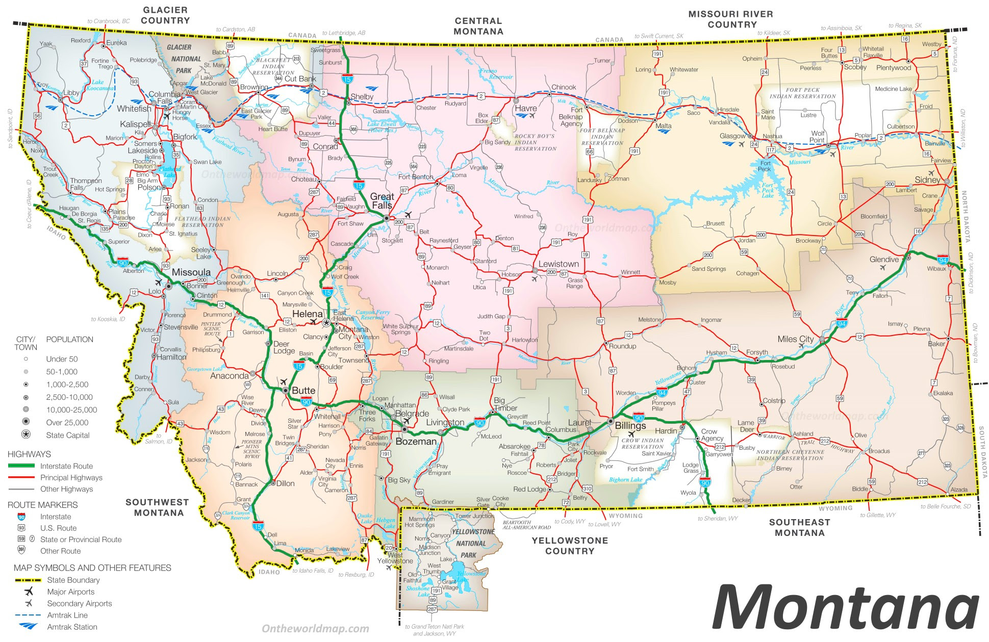 Road Map Of Montana With Cities