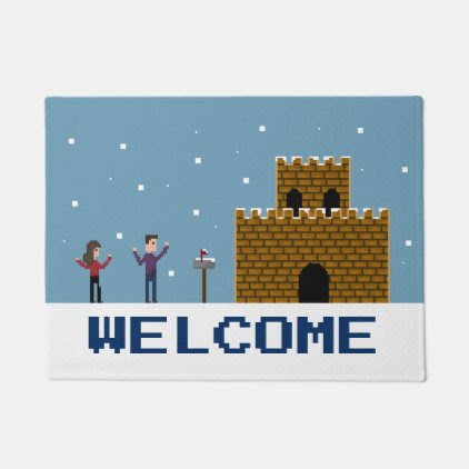8Bit Pixel Gamer Welcome Home Winter Snow Doormat