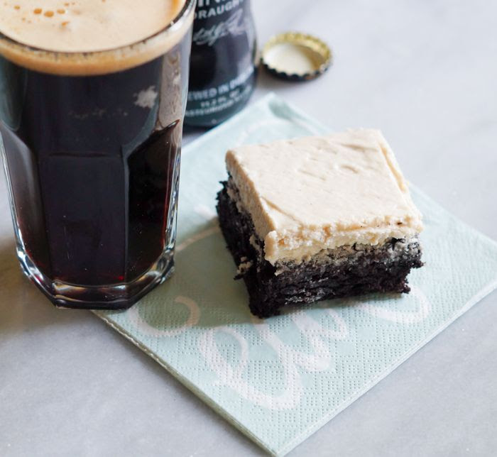 Guinness-Vanilla Bean Frosted Mocha Brownies