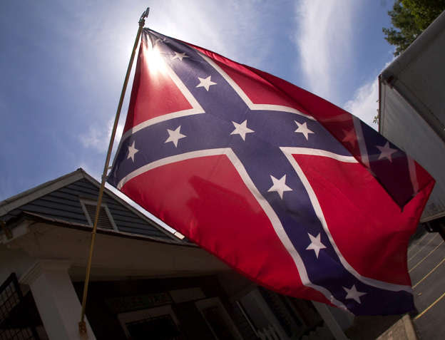 The Confederate flag is shown in downtown Andersonville, Georgia. Steve Schaefer/Getty Images