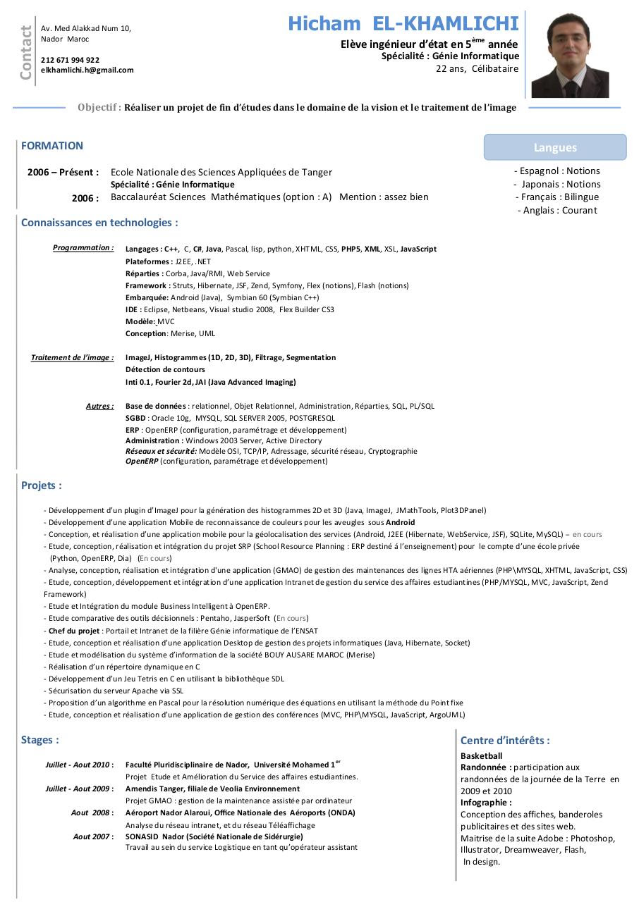 Example Resume: Modele Cv Anglais Informatique