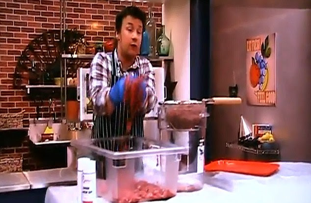 British chef Jamie Oliver shocked American audiences by showing them the raw 'pink slime' produced in the ammonium hydroxide process
