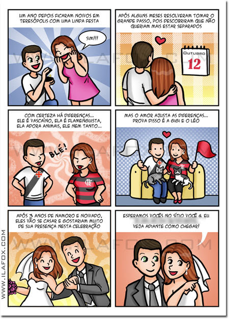 Convite em quadrinhos, convite original, convite história noivos, convite divertido, by ila fox