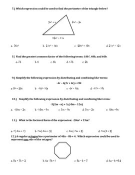 Matching Questions Algebraic Expression Grade 7 Pdf / 7th ...