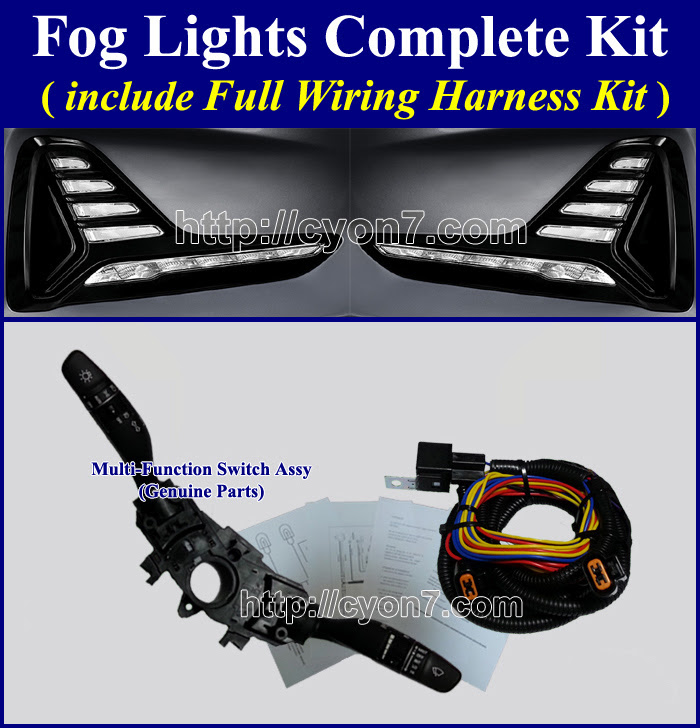 Fog Light Lamp Complete Kit + Wiring Harness Kit for Hyundai Kia Vehicle