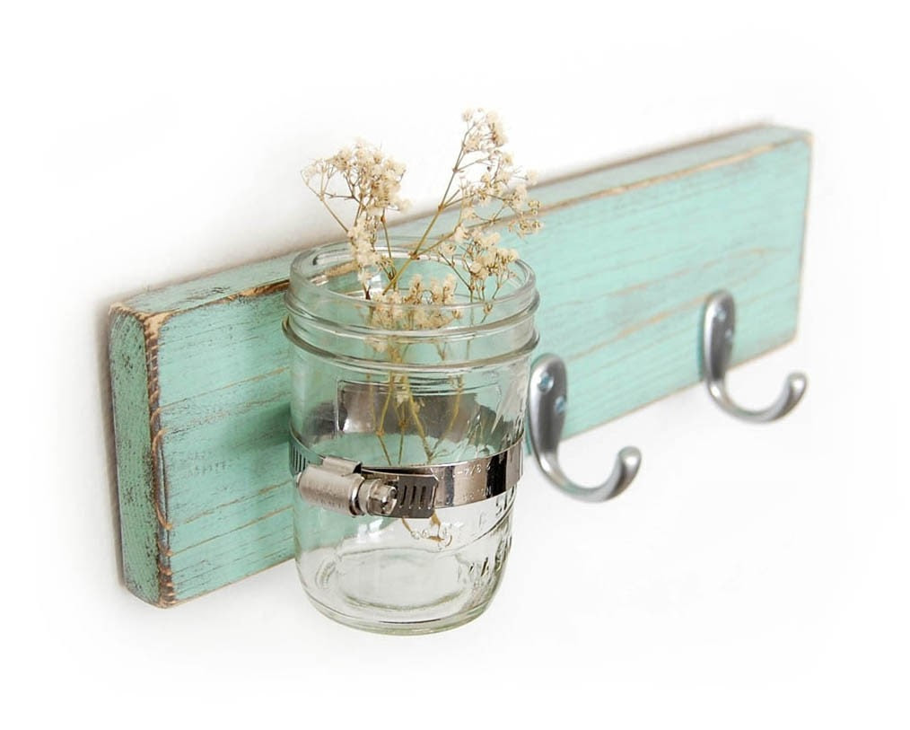 Seafoam key hook wood wall vase home organization Sweet Mint vase - OldNewAgain Seafoam key hook wood wall vase home organization Sweet Mint vase - OldNewAgain