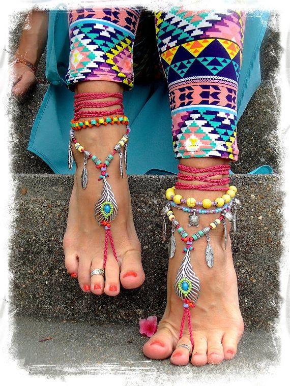 http://www.pinterest.com/pin/58828338857184683/ Bikini PEACOCK Feather BAREFOOT sandals Hot Pink Toe by GPyoga, $88.00