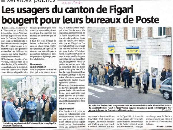 mobilisation pour le maintien des bureaux de La Poste, canton de Figari