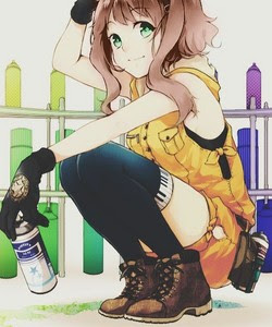 Anime Girl Short Brown Hair Green Eyes