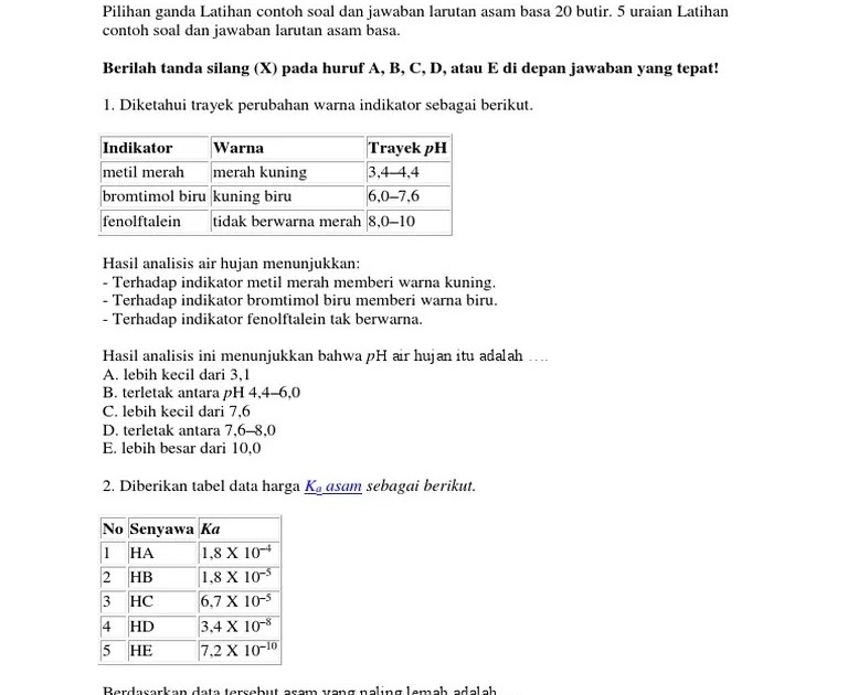 Contoh Soal Pilihan Ganda Asam Basa Dan Garam Beserta Jawabannya Soal Seru