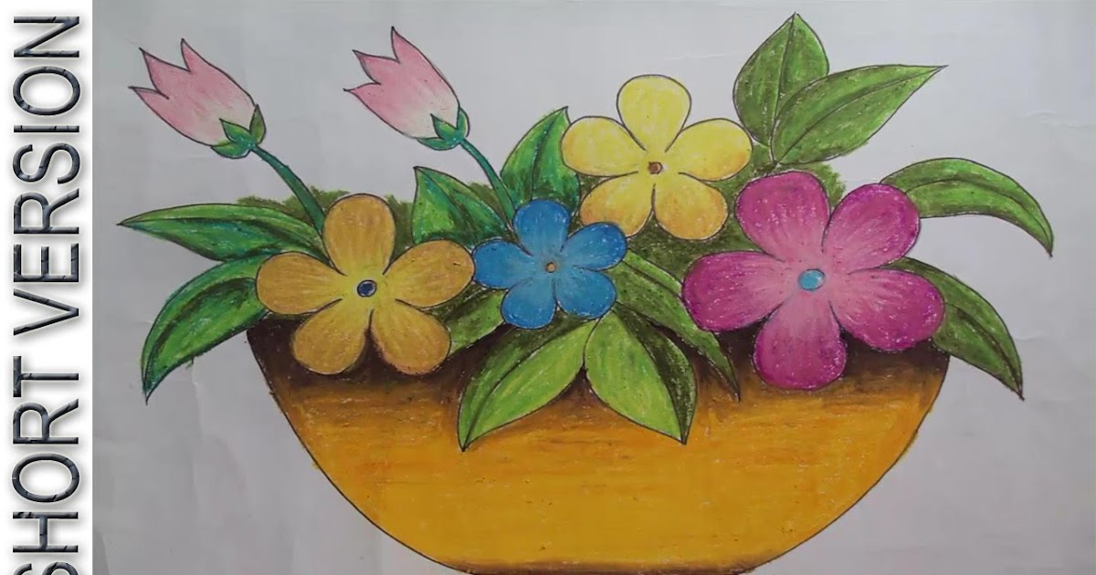 Flower Pot Drawing With Colour Pencil - Lalocositas