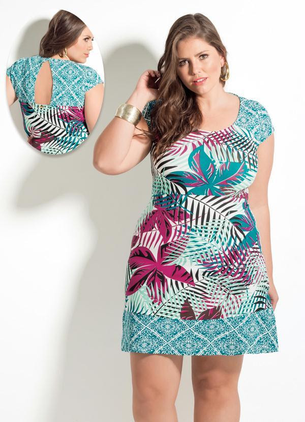 Vestido Quintess (Mix de Folhagens) Plus Size