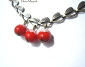 Handmade Christmas Necklace, Red & White, Snow Berry , Bronze Findings - Masyuk Handmade Christmas Necklace, Red & White, Snow Berry , Bronze Findings - Masyuk