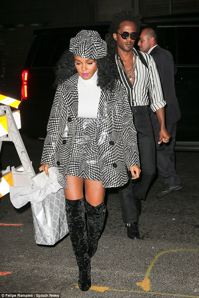 Monochrome madness: Janelle Monae wore a psychedelic black and white outfit