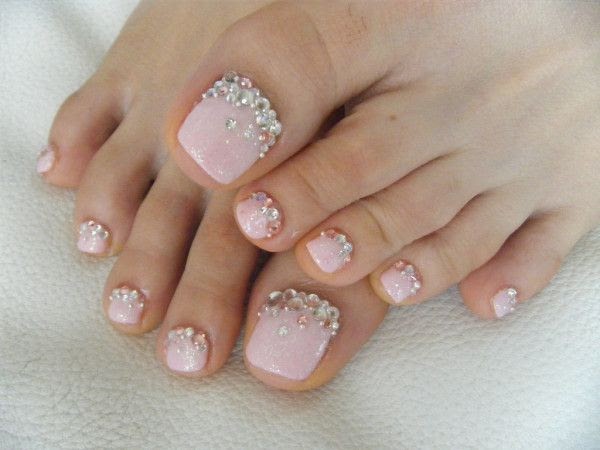8. Rhinestone French Pedicure with Glitter Accents - wide 8