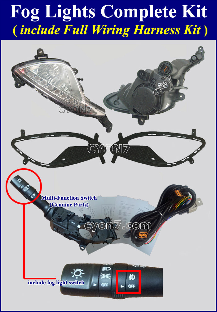 Fog Light Lamp Complete Kit + Wiring Harness Kit for Hyundai Kia