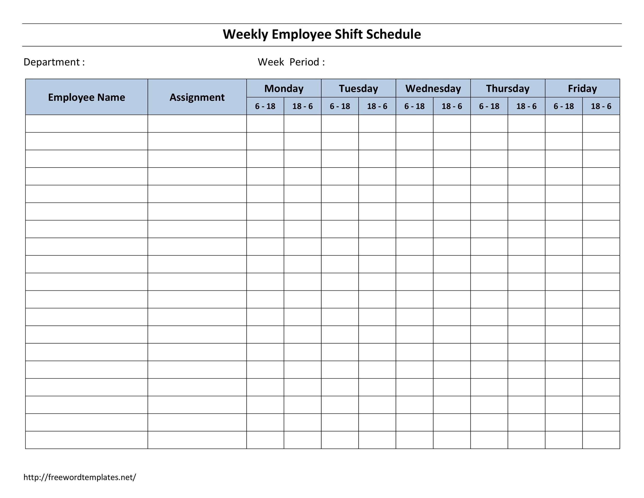 7 Day Weekly Roster Template | HQ Printable Documents