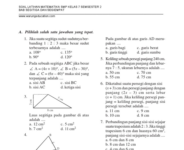Contoh Soal Segitiga Smp Kelas 7