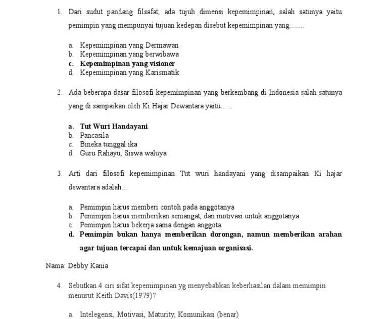 Contoh Soal Kepemimpinan Dan Jawabannya Jejak Guru