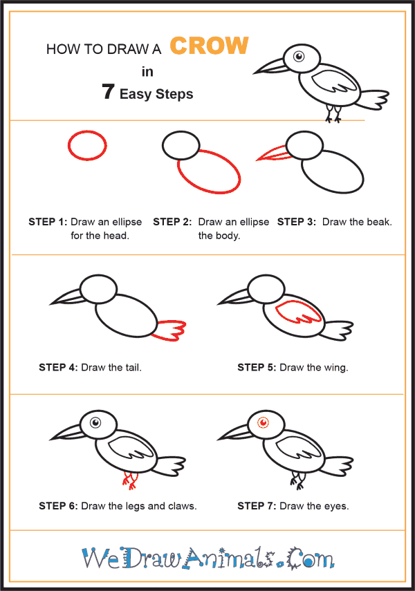 Crow drawing tutorial for kids