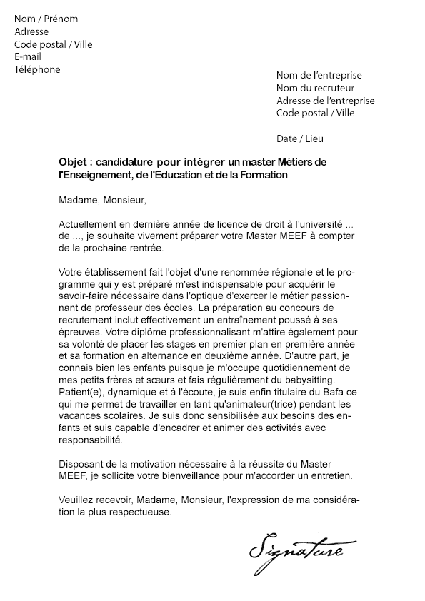 Lettre De Motivation Fac De Psychologie / Lettre De Motivation Licence